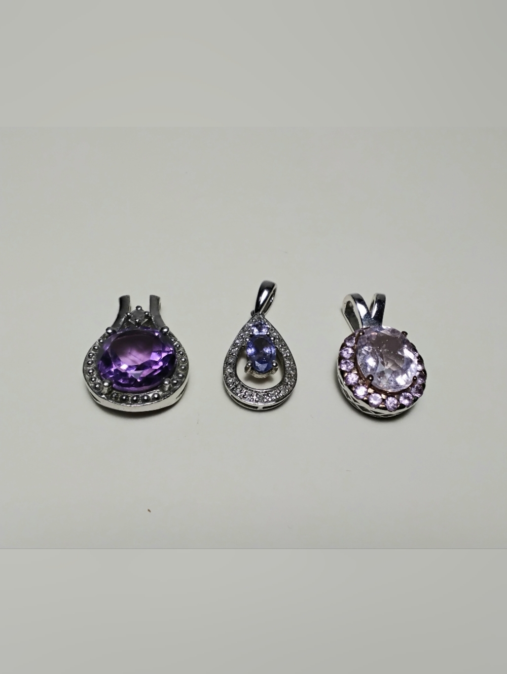 925 Silver Pendants 3 Lot CZ, Tanzanite, Amethyst